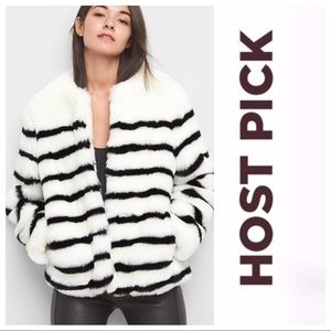 HP! GAP Faux Fur Black/White Stripe Jacket NWT